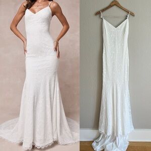 NWOT Flawless Extravagance White Lace Trumpet Hem Maxi Dress